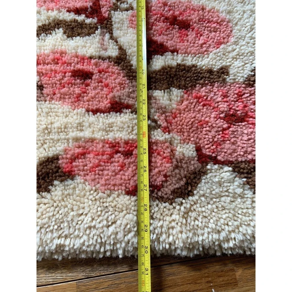 Vintage Latch Hook Rug Floral Butterfly Pink Cream Retro Cottagecore Boho 30x25